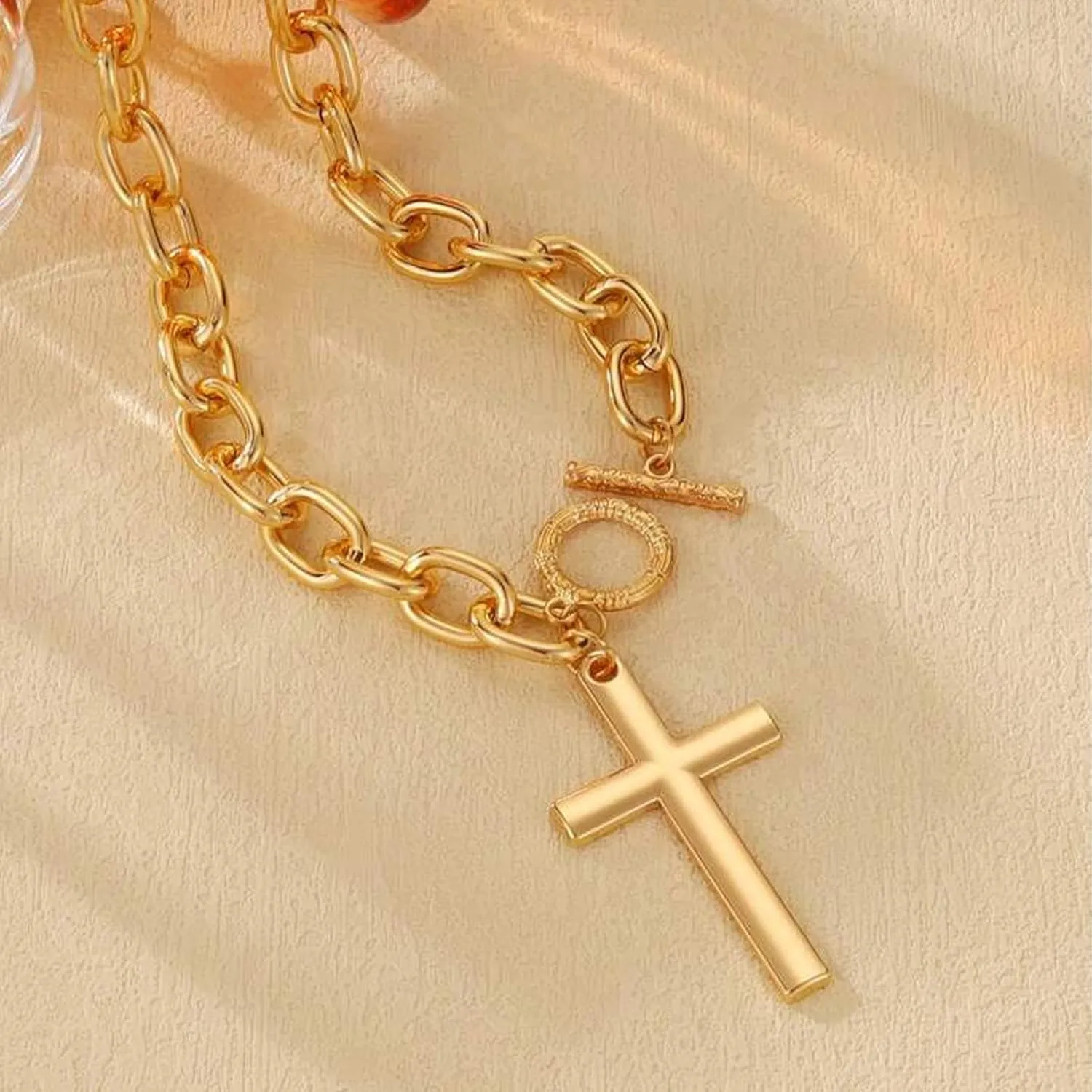 Chunky Gold Necklace Cross Statement Necklace for Women Layered Cross Pendant Necklaces Easter Basket Essentials Christian Gifts for Women