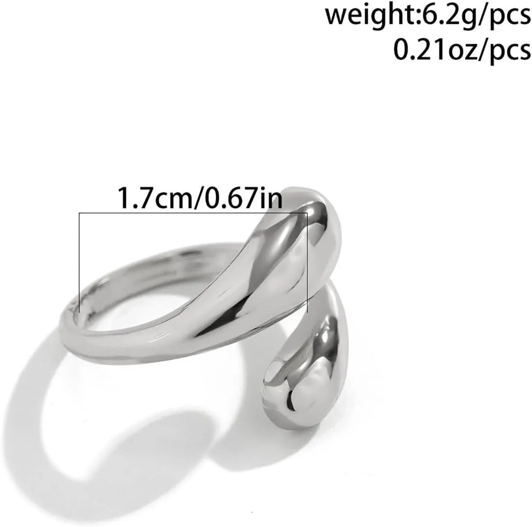 Chunky Gold Rings for Women - Adjustable Set With Thick Dome and Statement Open Rings