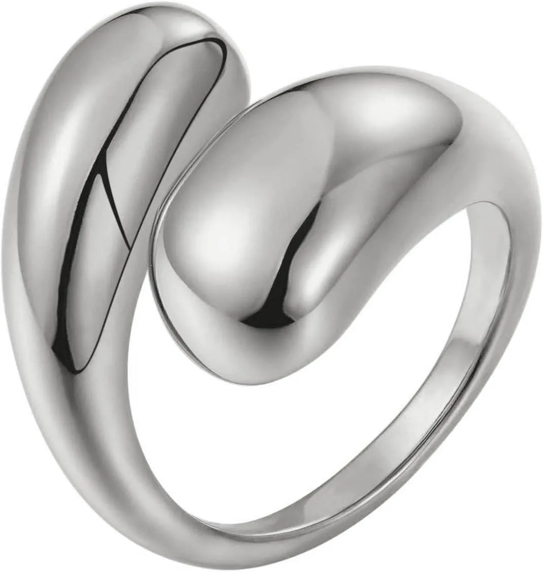 Chunky Gold Rings for Women - Adjustable Set With Thick Dome and Statement Open Rings