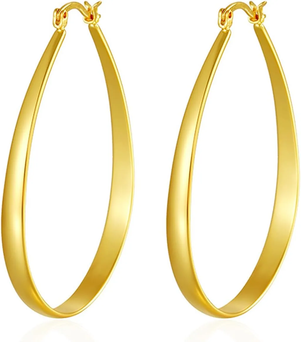 Chunky Hoop Earrings Oval Large Lightweight Big Hoop Earring 18K Gold Plated Minimalist Jewelry for Women 25/35/39/47mm