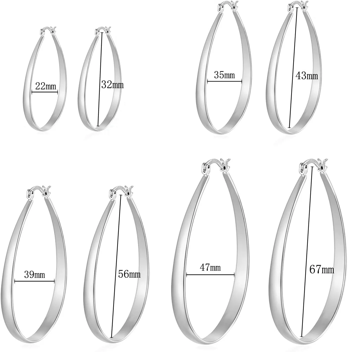 Chunky Hoop Earrings Oval Large Lightweight Big Hoop Earring 18K Gold Plated Minimalist Jewelry for Women 25/35/39/47mm