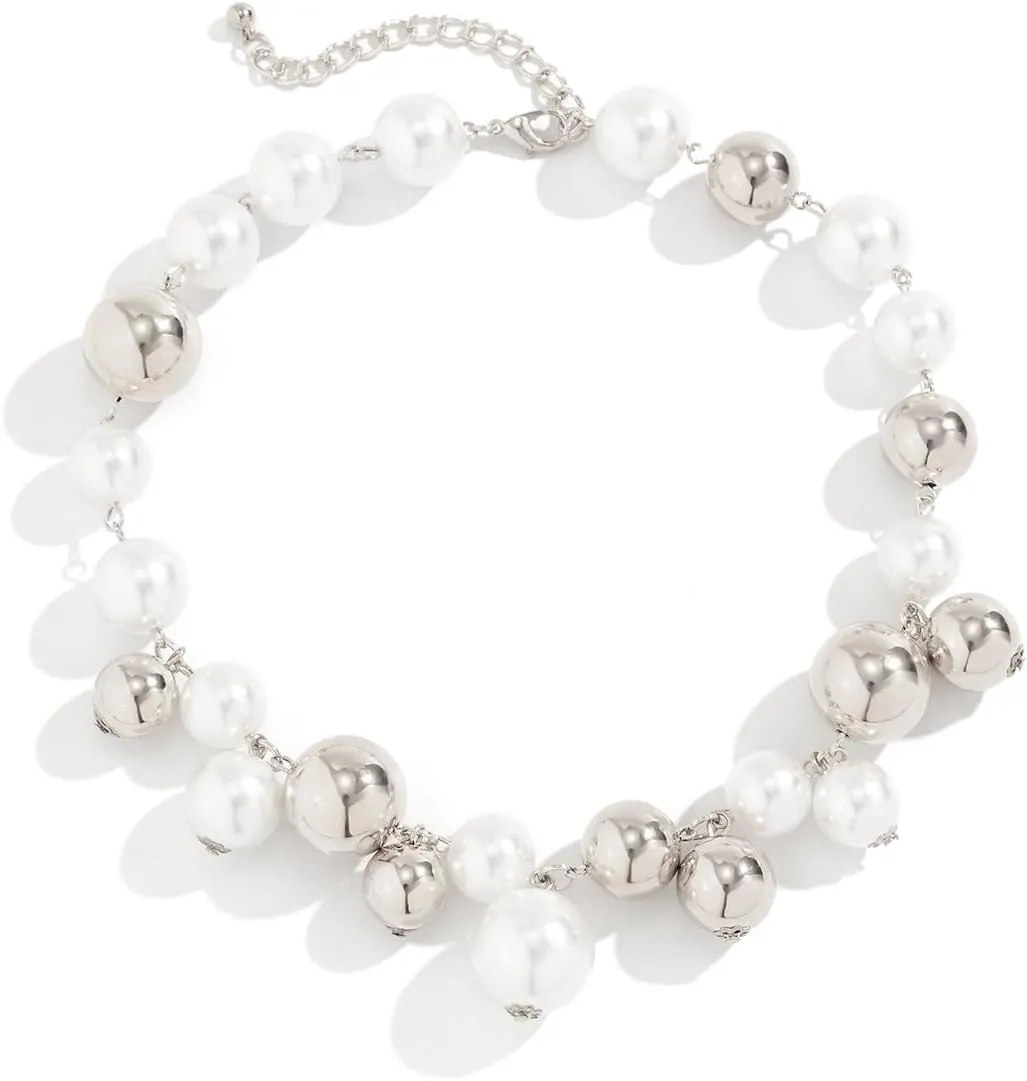 Chunky Pearl Necklace Big Faux Pearl Choker Necklace Exaggerated Large Beaded Necklace Large Pearl Costume Necklace 1920s Pearl Necklace Accessories