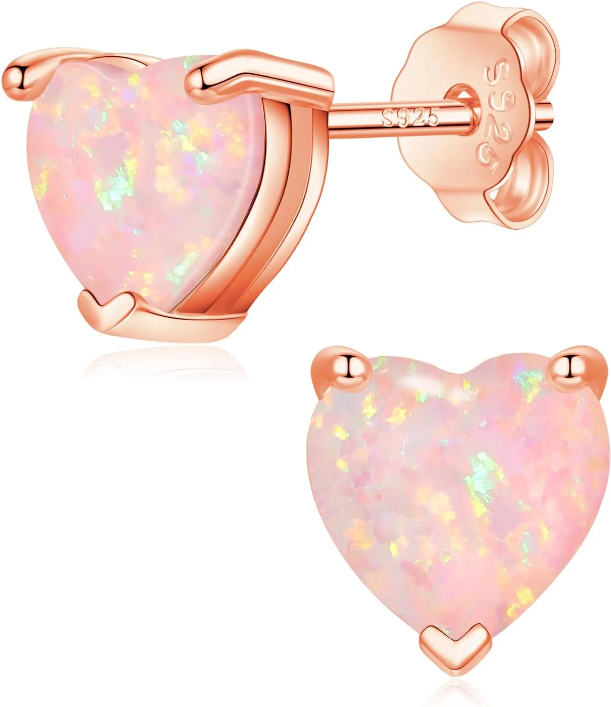 CiNily 925 Sterling Silver Stud Earrings for Women Teen, Heart Opal Stud Earrings, Dainty Cartilage Small Studs for Men, Heart Birthstone Earrings Lightweight Opal Jewelry for Mothers Day Birthday