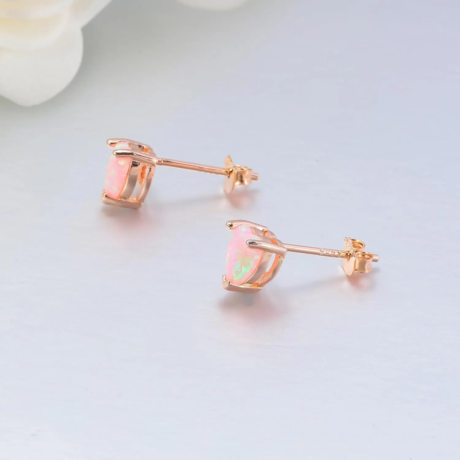 CiNily 925 Sterling Silver Stud Earrings for Women Teen, Heart Opal Stud Earrings, Dainty Cartilage Small Studs for Men, Heart Birthstone Earrings Lightweight Opal Jewelry for Mothers Day Birthday