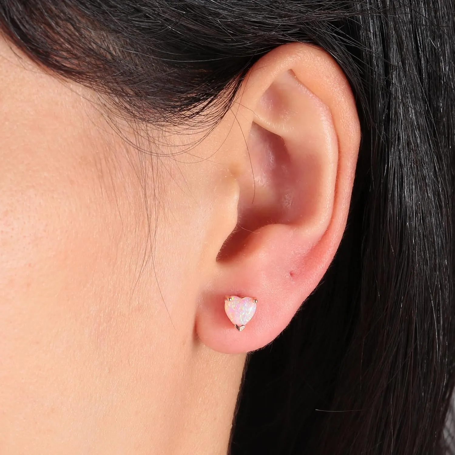 CiNily 925 Sterling Silver Stud Earrings for Women Teen, Heart Opal Stud Earrings, Dainty Cartilage Small Studs for Men, Heart Birthstone Earrings Lightweight Opal Jewelry for Mothers Day Birthday