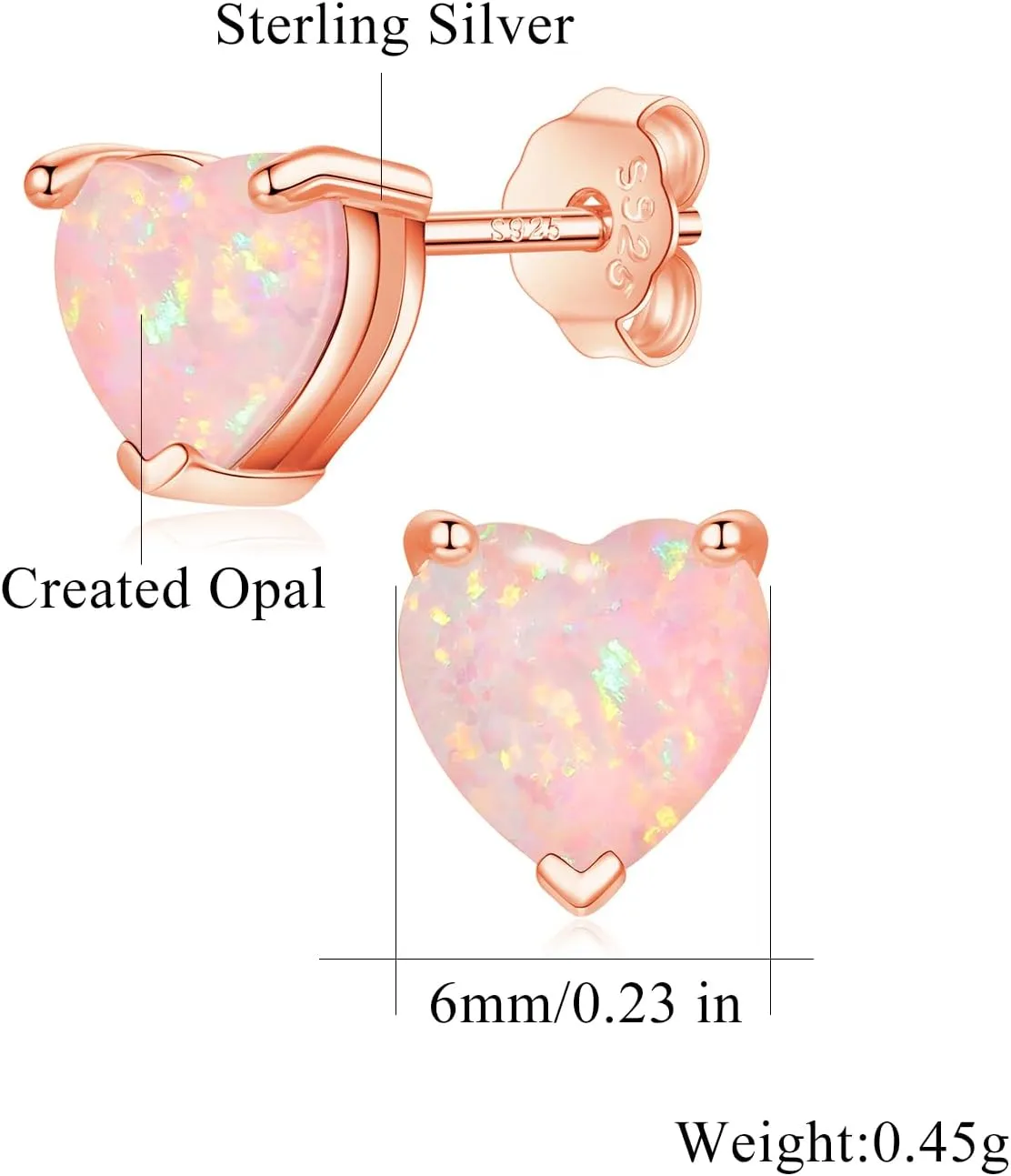 CiNily 925 Sterling Silver Stud Earrings for Women Teen, Heart Opal Stud Earrings, Dainty Cartilage Small Studs for Men, Heart Birthstone Earrings Lightweight Opal Jewelry for Mothers Day Birthday