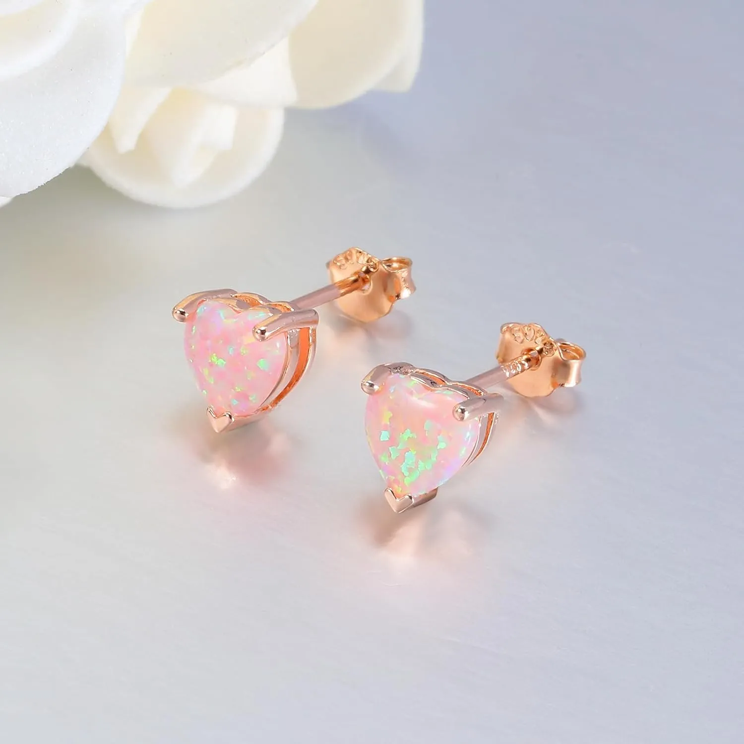 CiNily 925 Sterling Silver Stud Earrings for Women Teen, Heart Opal Stud Earrings, Dainty Cartilage Small Studs for Men, Heart Birthstone Earrings Lightweight Opal Jewelry for Mothers Day Birthday