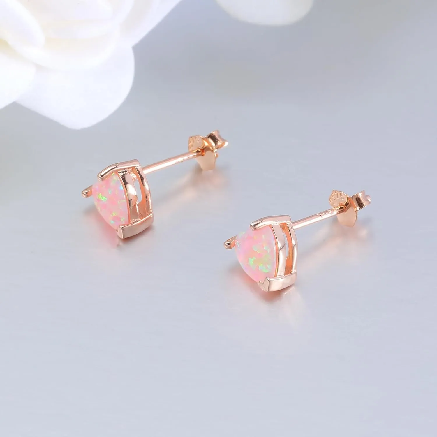 CiNily 925 Sterling Silver Stud Earrings for Women Teen, Heart Opal Stud Earrings, Dainty Cartilage Small Studs for Men, Heart Birthstone Earrings Lightweight Opal Jewelry for Mothers Day Birthday