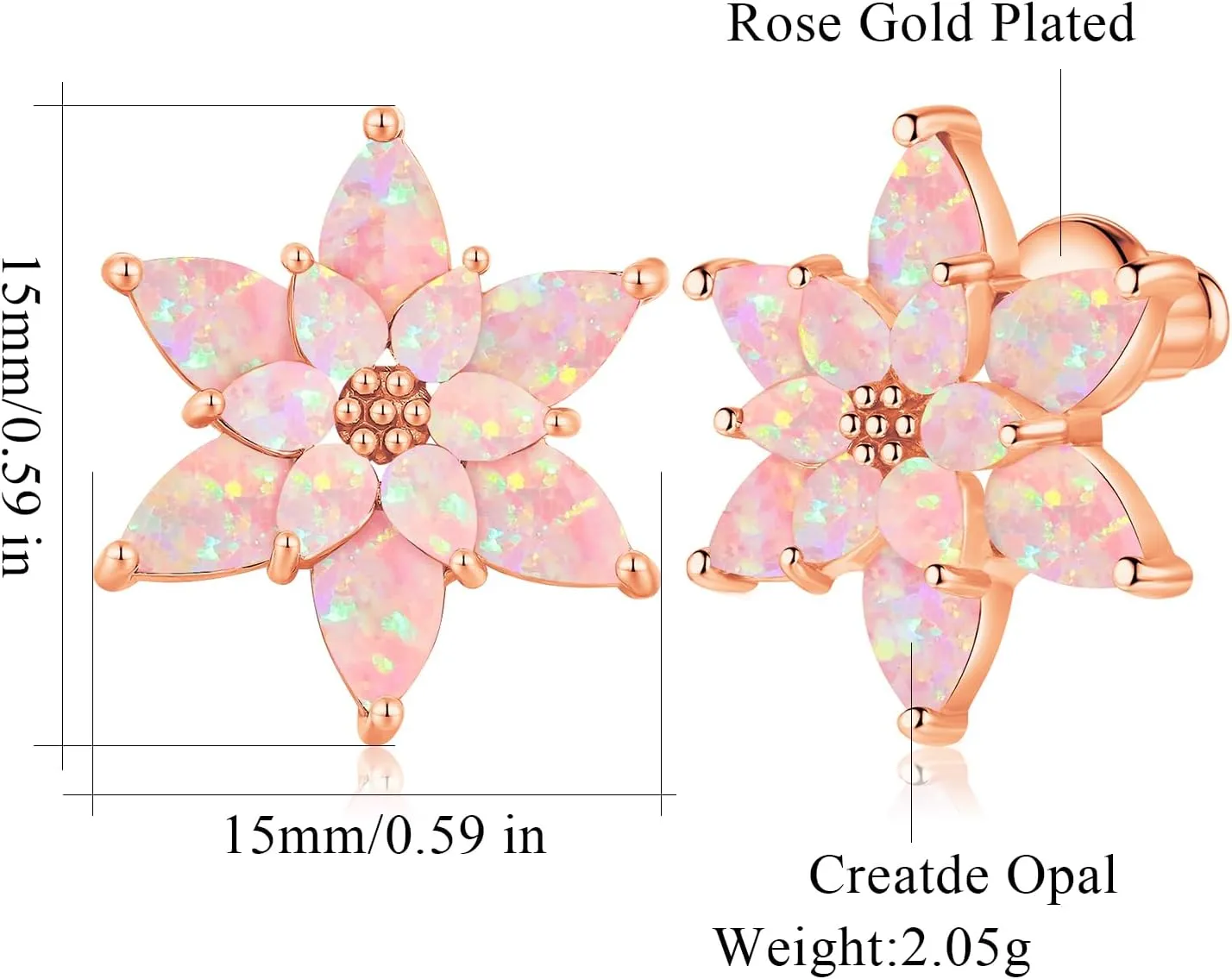 CiNily Flower Opal Stud Earrings for Women Hypoallergenic, 14K Gold Plated Flower Earrings Opal Jewelry, Floral Ear Studs Gift for Teen