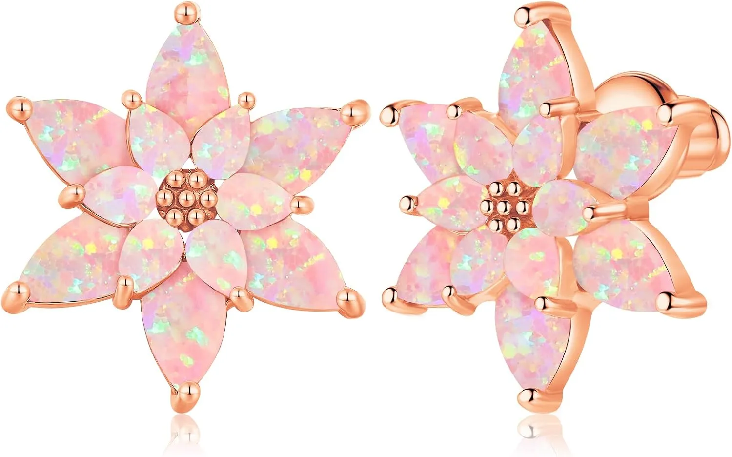 CiNily Flower Opal Stud Earrings for Women Hypoallergenic, 14K Gold Plated Flower Earrings Opal Jewelry, Floral Ear Studs Gift for Teen
