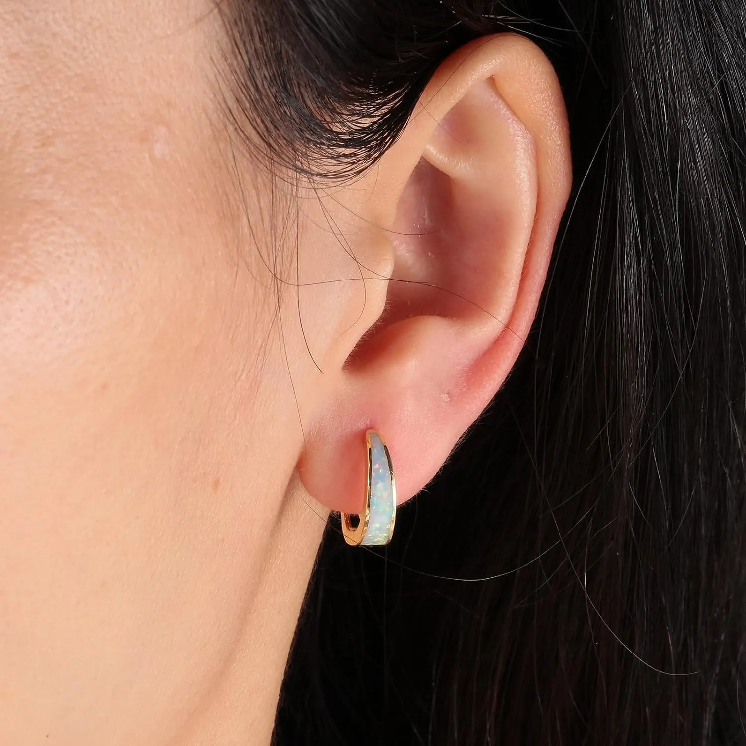 CiNily Opal Earrings, Small Gold Hoop Earrings for Women Trendy 14k White Gold Plated Huggie Hoop Earrings Silver Chunky Earrings Gold Opal Jewelry Gift for Mothers Day Birthday Daily, 12/15 MM