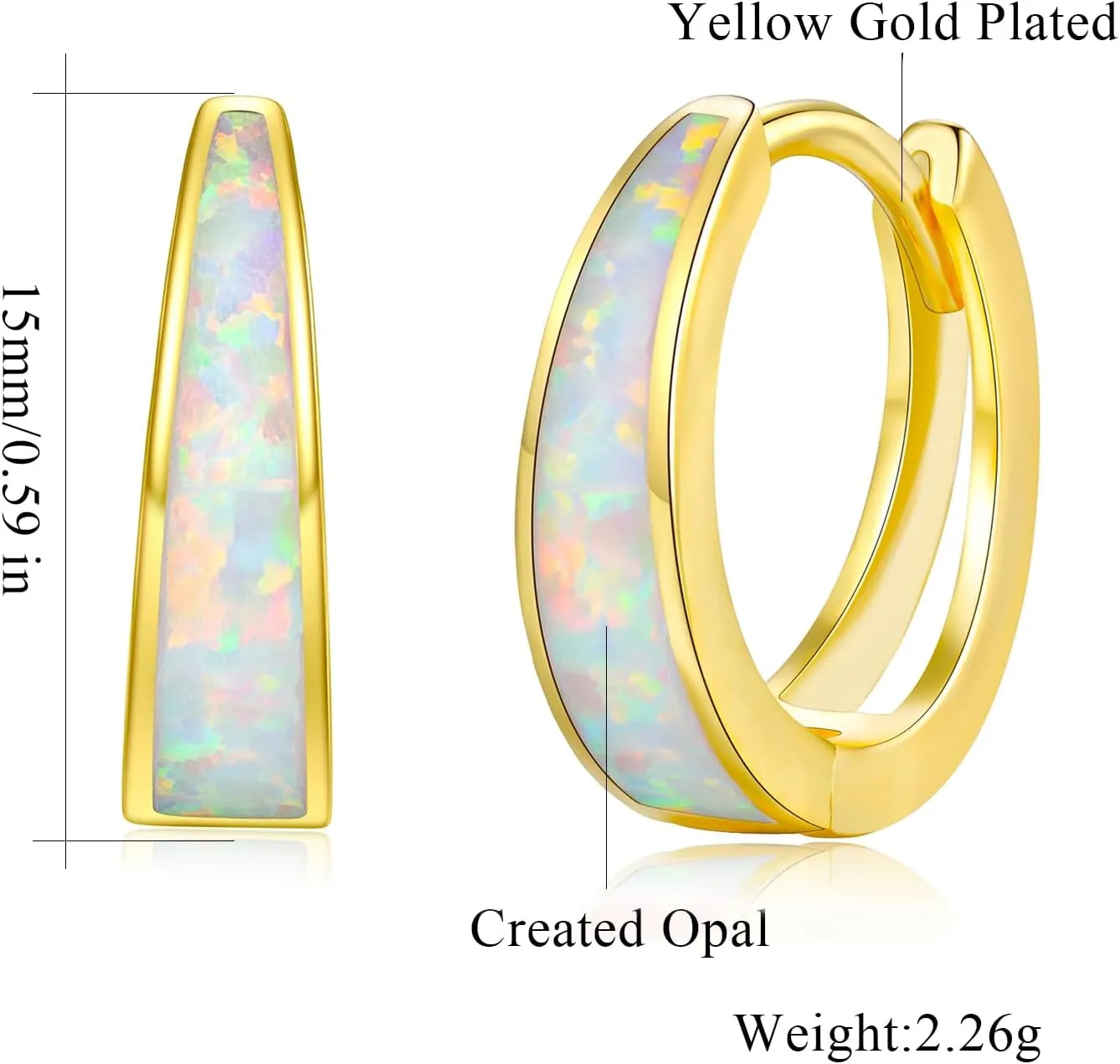 CiNily Opal Earrings, Small Gold Hoop Earrings for Women Trendy 14k White Gold Plated Huggie Hoop Earrings Silver Chunky Earrings Gold Opal Jewelry Gift for Mothers Day Birthday Daily, 12/15 MM