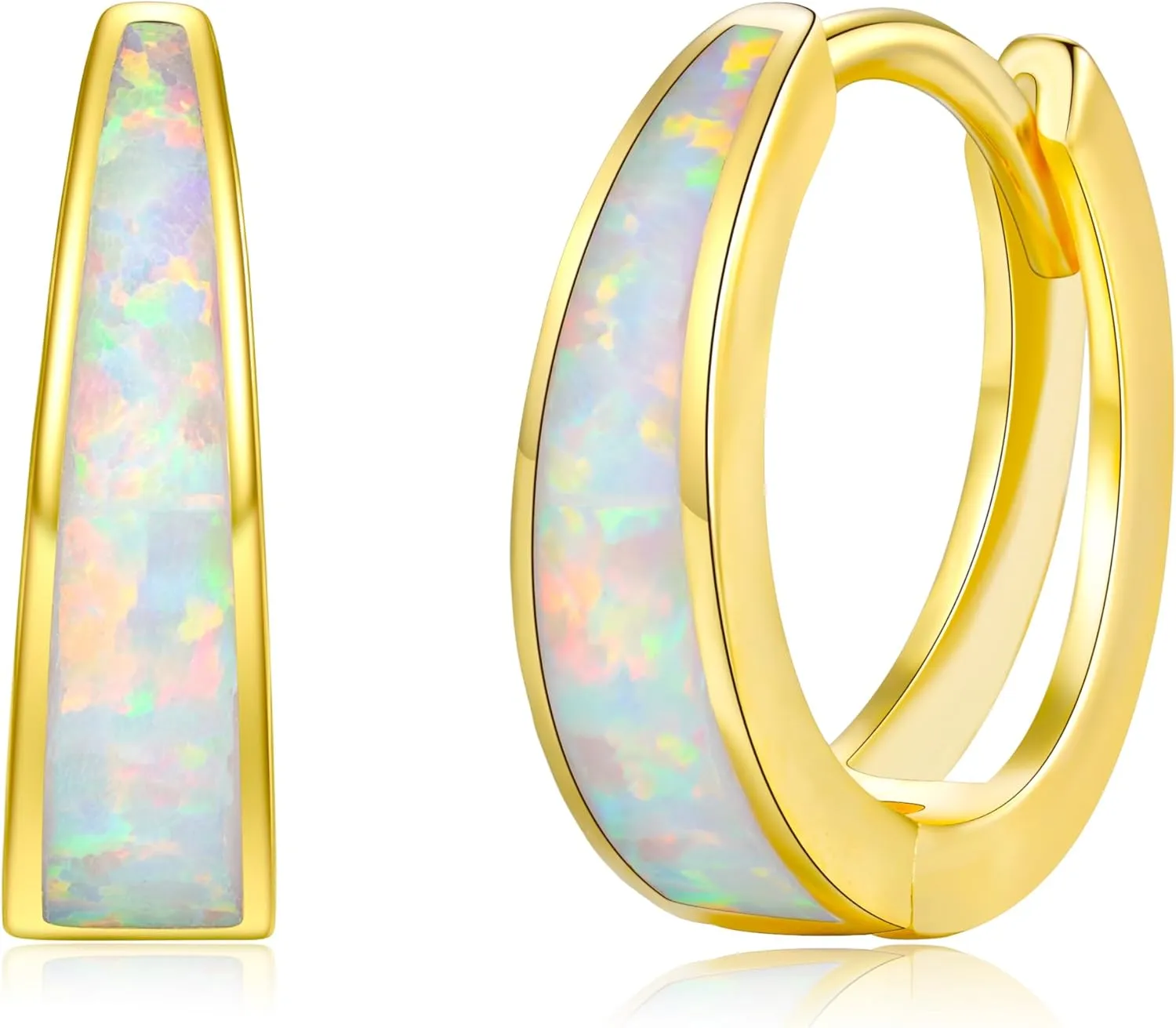 CiNily Opal Earrings, Small Gold Hoop Earrings for Women Trendy 14k White Gold Plated Huggie Hoop Earrings Silver Chunky Earrings Gold Opal Jewelry Gift for Mothers Day Birthday Daily, 12/15 MM
