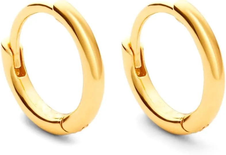 Classic Pure Solid 925 Sterling Silver Yellow Gold Plated Small 14mm Thin Hoops Earrings Unisex Trendy Cool Men Women Hypoallergenic Huggie Hoop Earrings