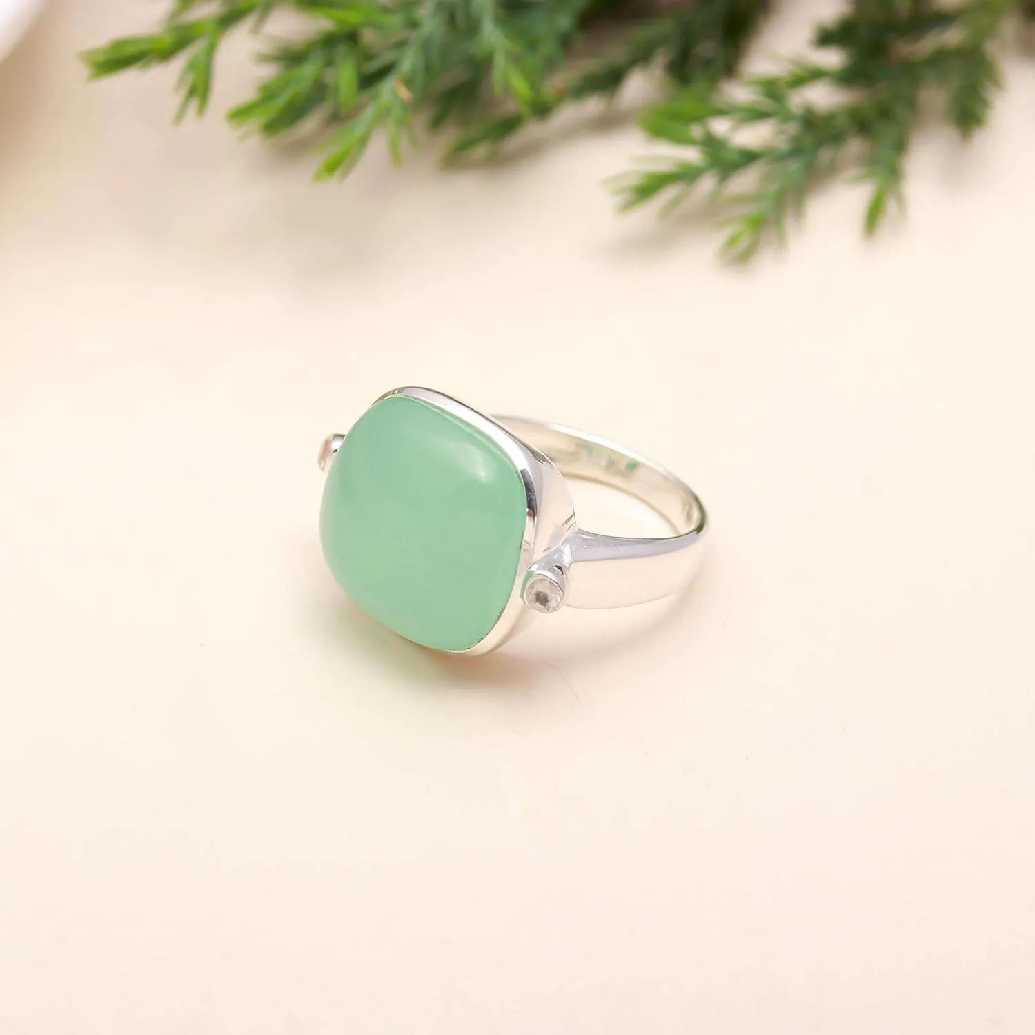 Cocktail Rings for Women Green Aqua Chalcedony Rings 925 Statement Jewelry Rings, Handmade Jewelry, Birthdays, Engagement Ring for Her
