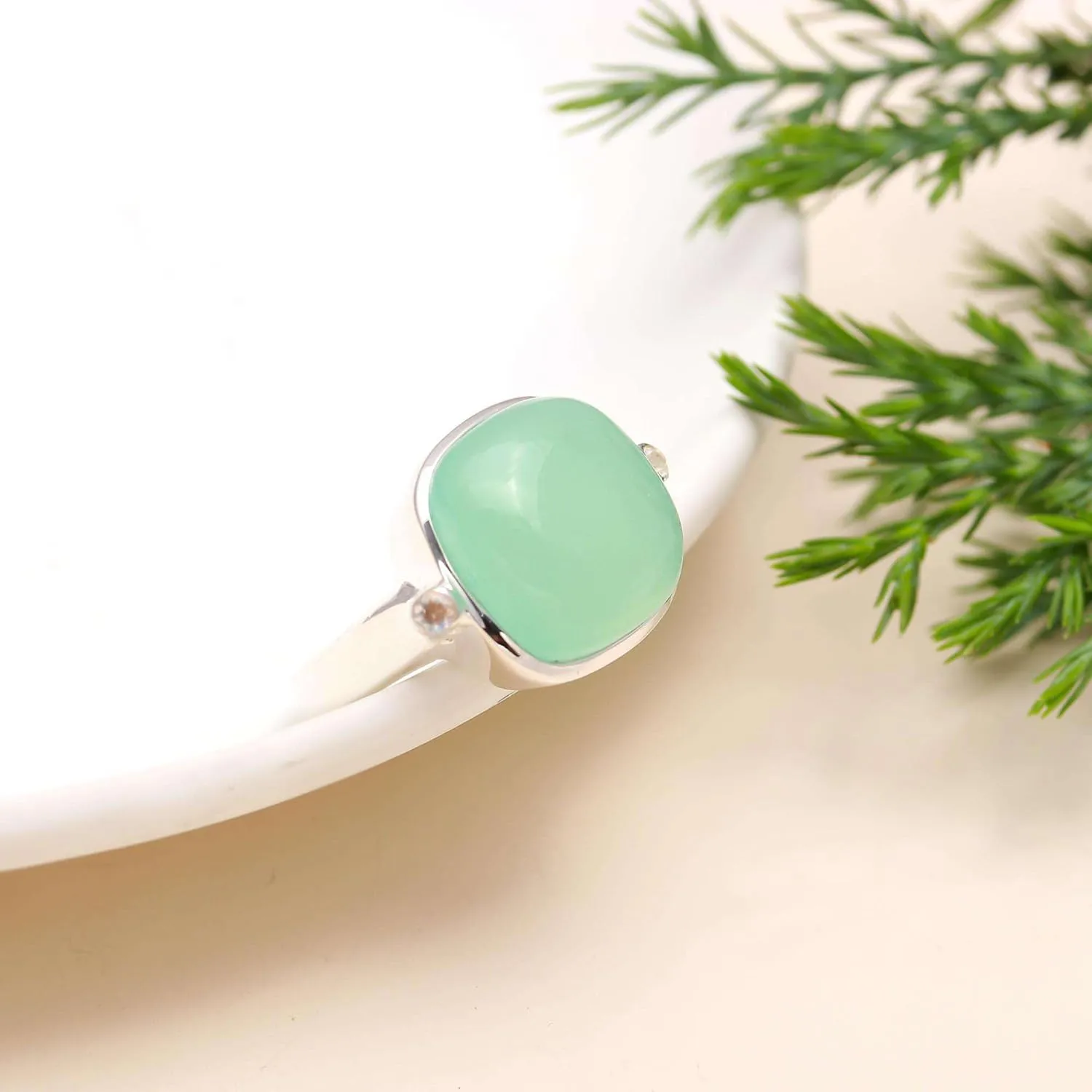 Cocktail Rings for Women Green Aqua Chalcedony Rings 925 Statement Jewelry Rings, Handmade Jewelry, Birthdays, Engagement Ring for Her