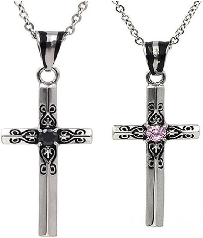 Couples Cross Lords Prayer Pendant Necklaces Set for Men Women His and Hers Matching God Christian Necklaces for Him Her Christmas Valentine Easter