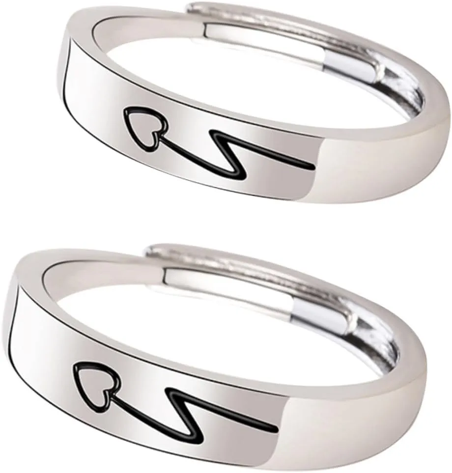 Couples Ring Set Women's Adjustable Fashion Rings Heart Shape for Valentine's Day