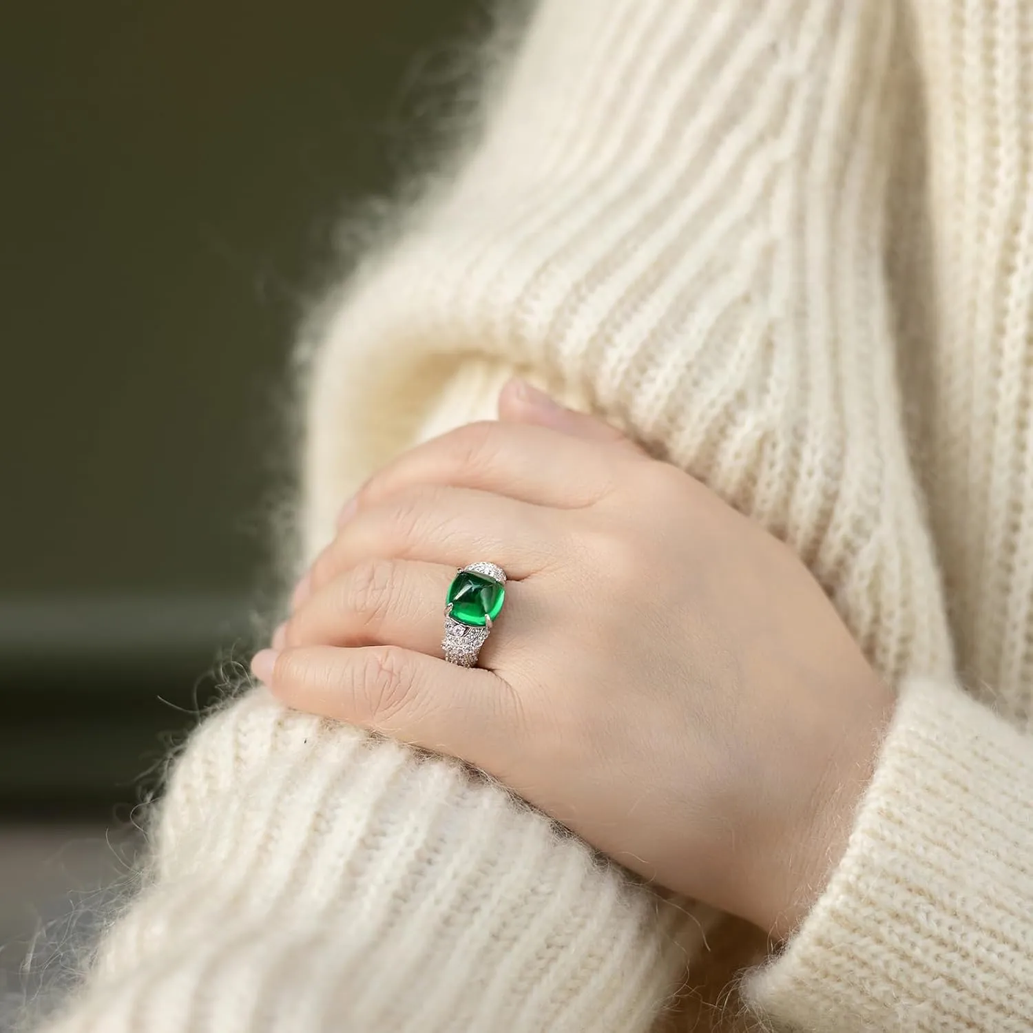 Created Green Emerald Ring for Women 925 Sterling Silver Ring for Women Promise Ring for Her Engagement Ring Anniversary Mother's Valentine's Day Size 5-9