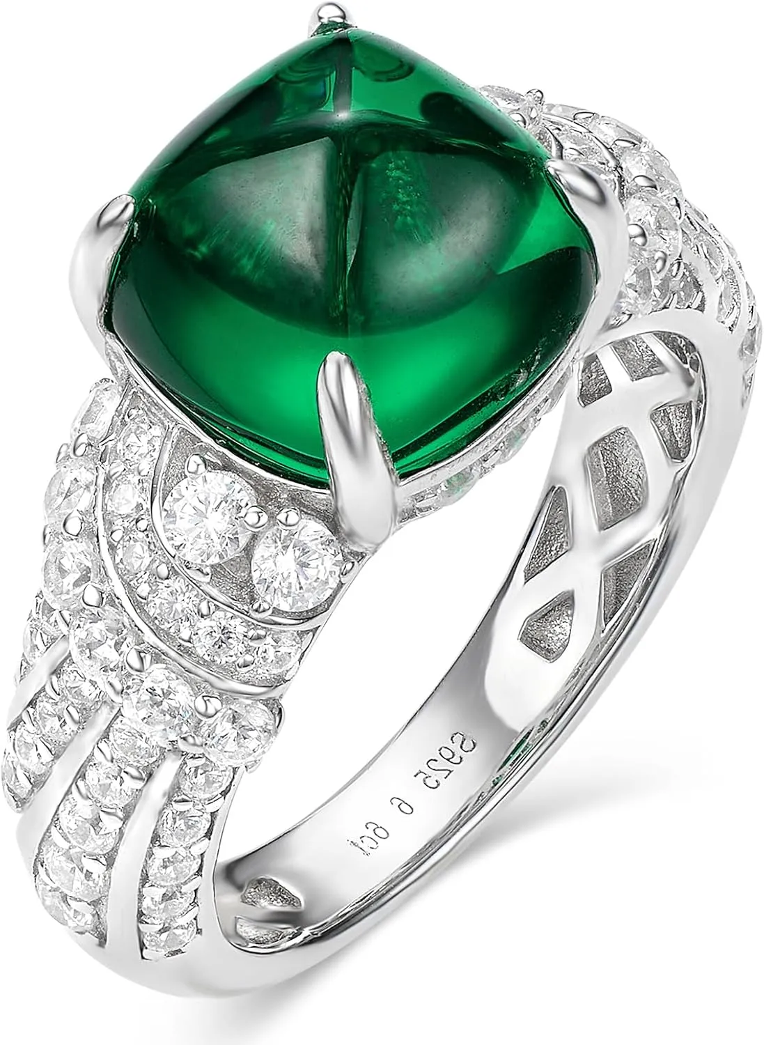 Created Green Emerald Ring for Women 925 Sterling Silver Ring for Women Promise Ring for Her Engagement Ring Anniversary Mother's Valentine's Day Size 5-9