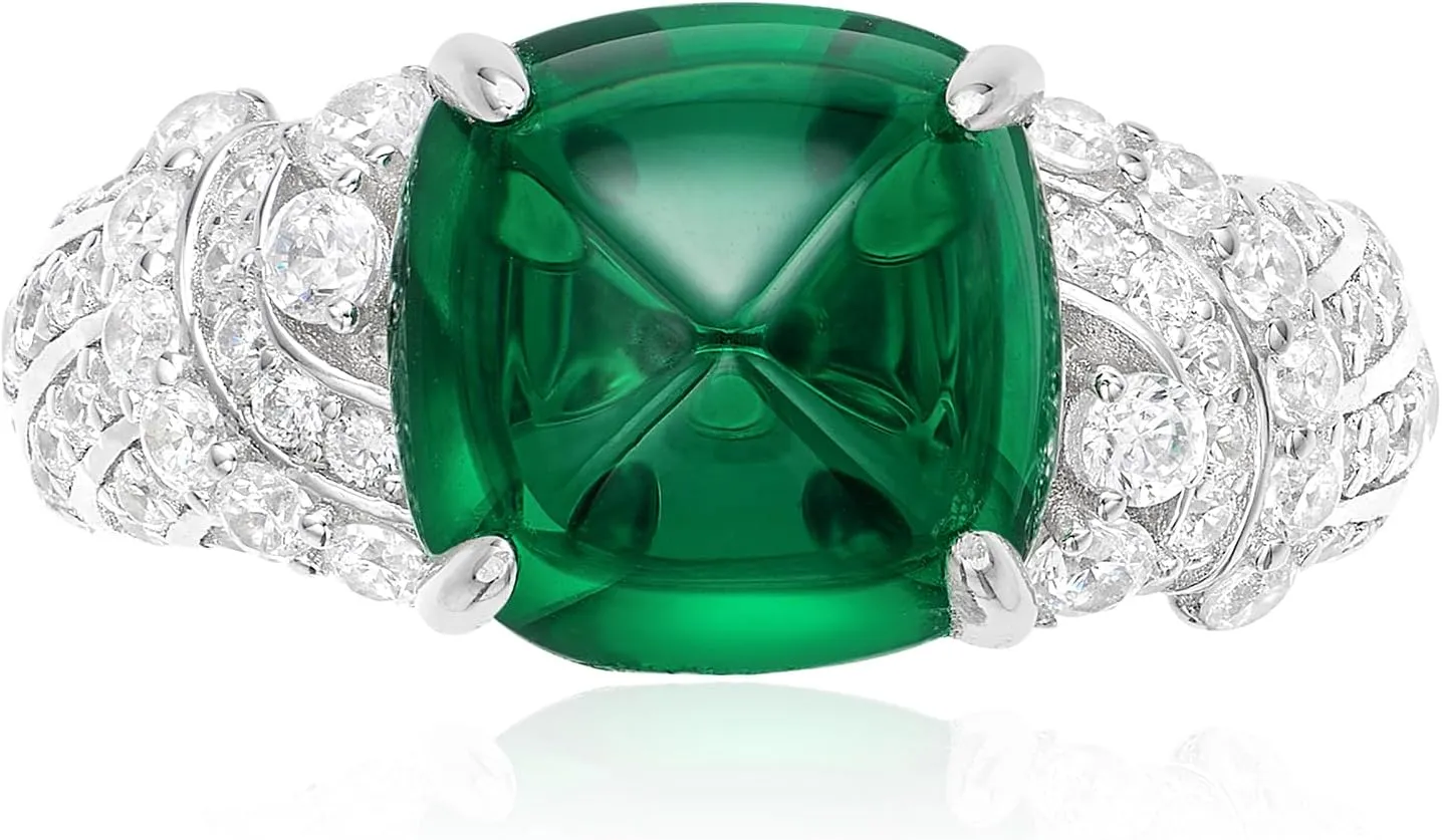 Created Green Emerald Ring for Women 925 Sterling Silver Ring for Women Promise Ring for Her Engagement Ring Anniversary Mother's Valentine's Day Size 5-9