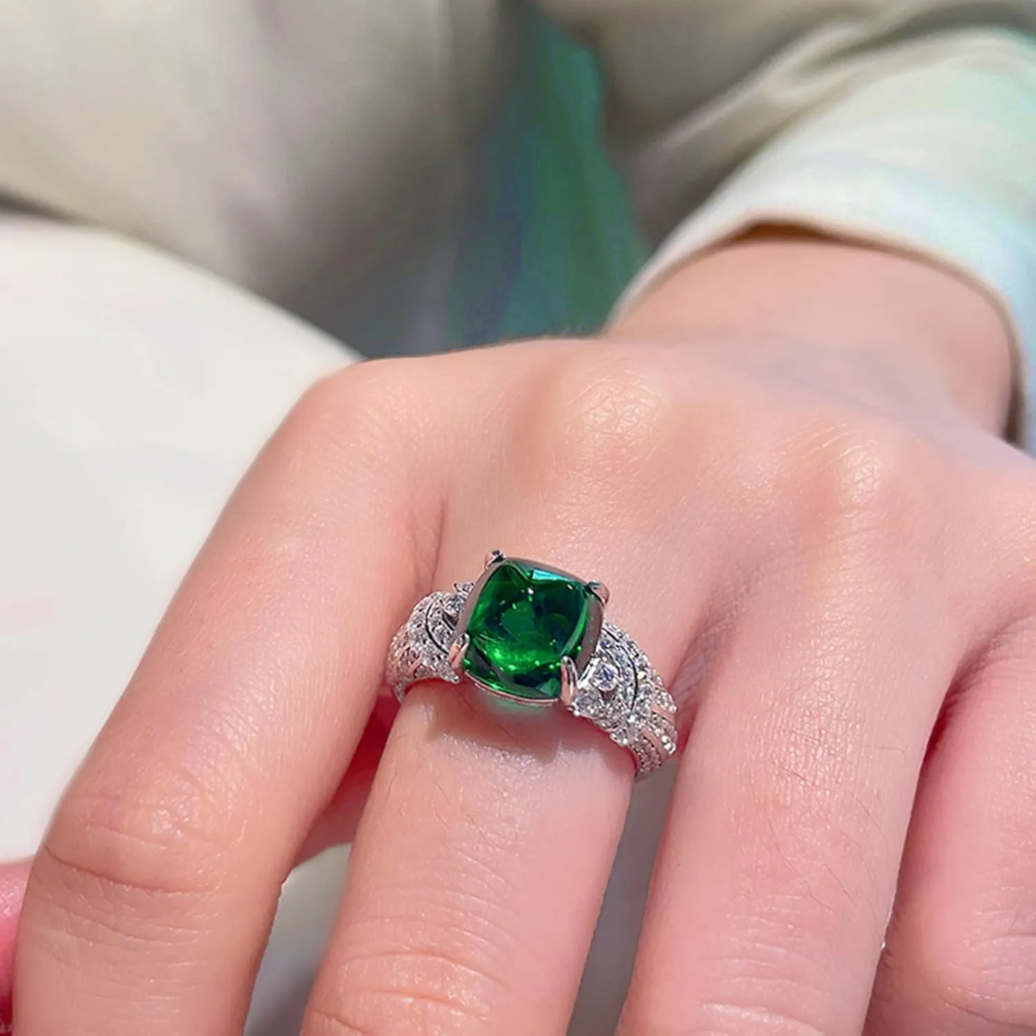 Created Green Emerald Ring for Women 925 Sterling Silver Ring for Women Promise Ring for Her Engagement Ring Anniversary Mother's Valentine's Day Size 5-9