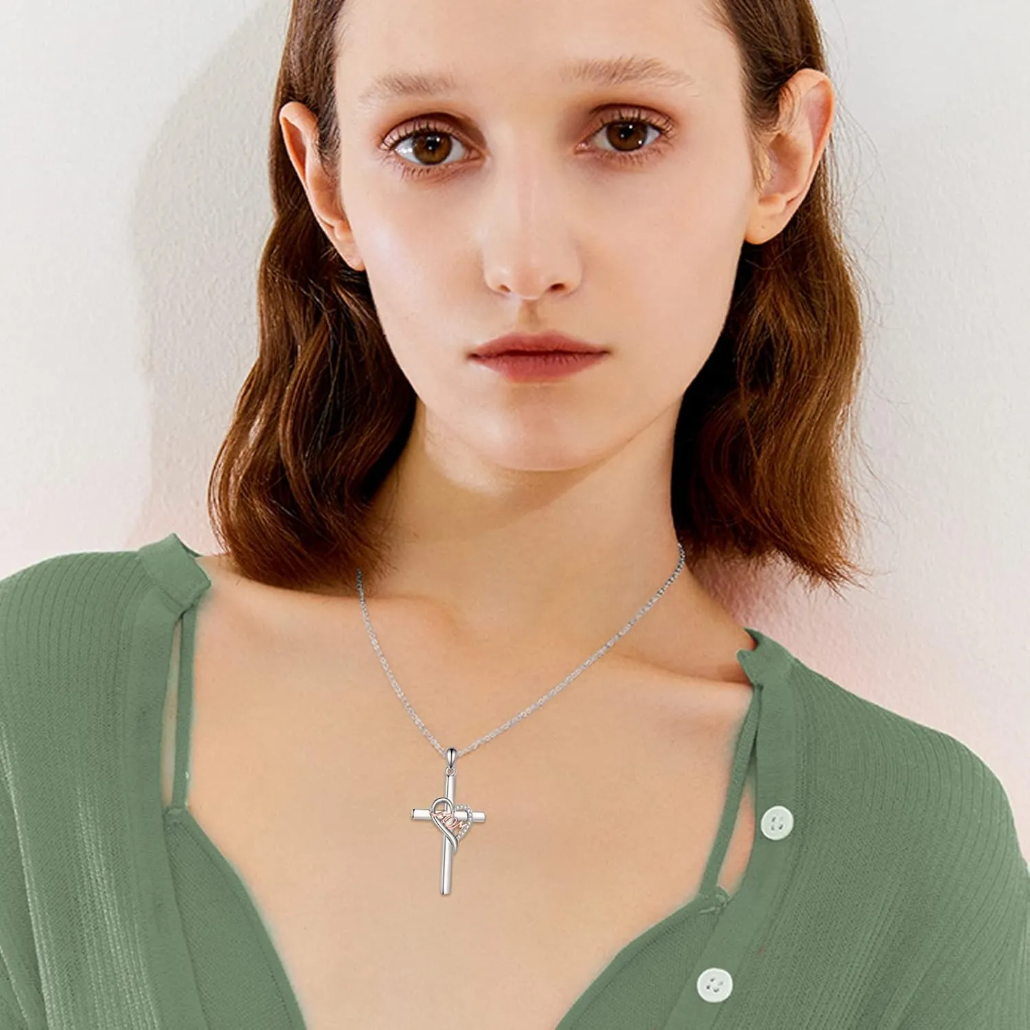 CRMAD Gifts for Mom/Nana/Sister Cross Necklaces Sterling Silver Mom Cross Necklaces for Women