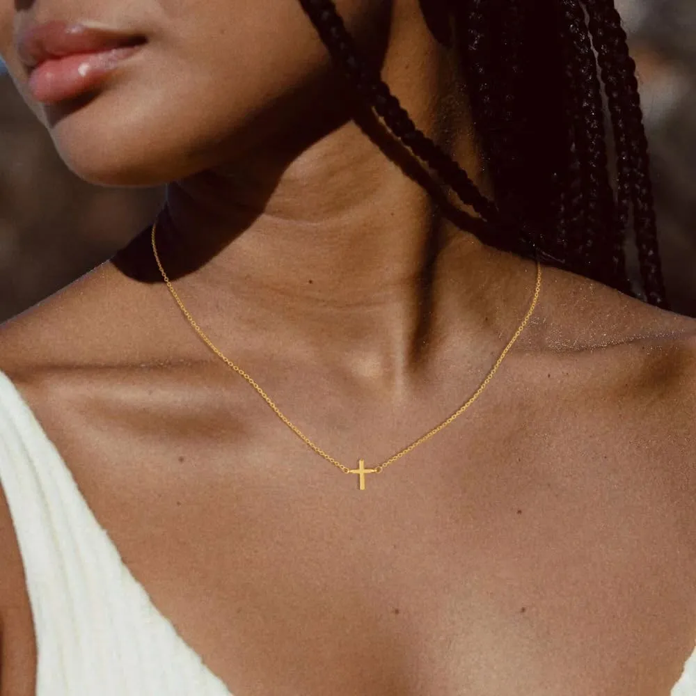 Cross Necklace for Women, 14K Gold Plated Cross Pendant Necklace Dainty Cross Charm Link Chain Choker Faith Jewelry Religious Gifts