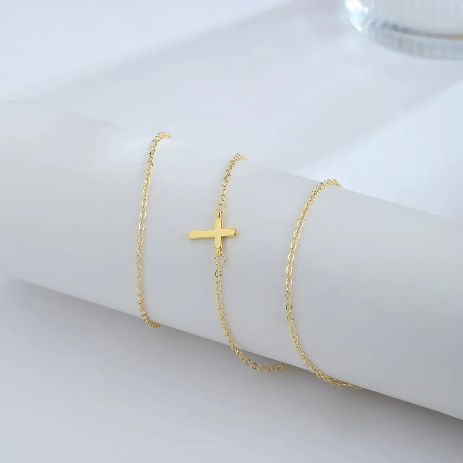 Cross Necklace for Women, 14K Gold Plated Cross Pendant Necklace Dainty Cross Charm Link Chain Choker Faith Jewelry Religious Gifts