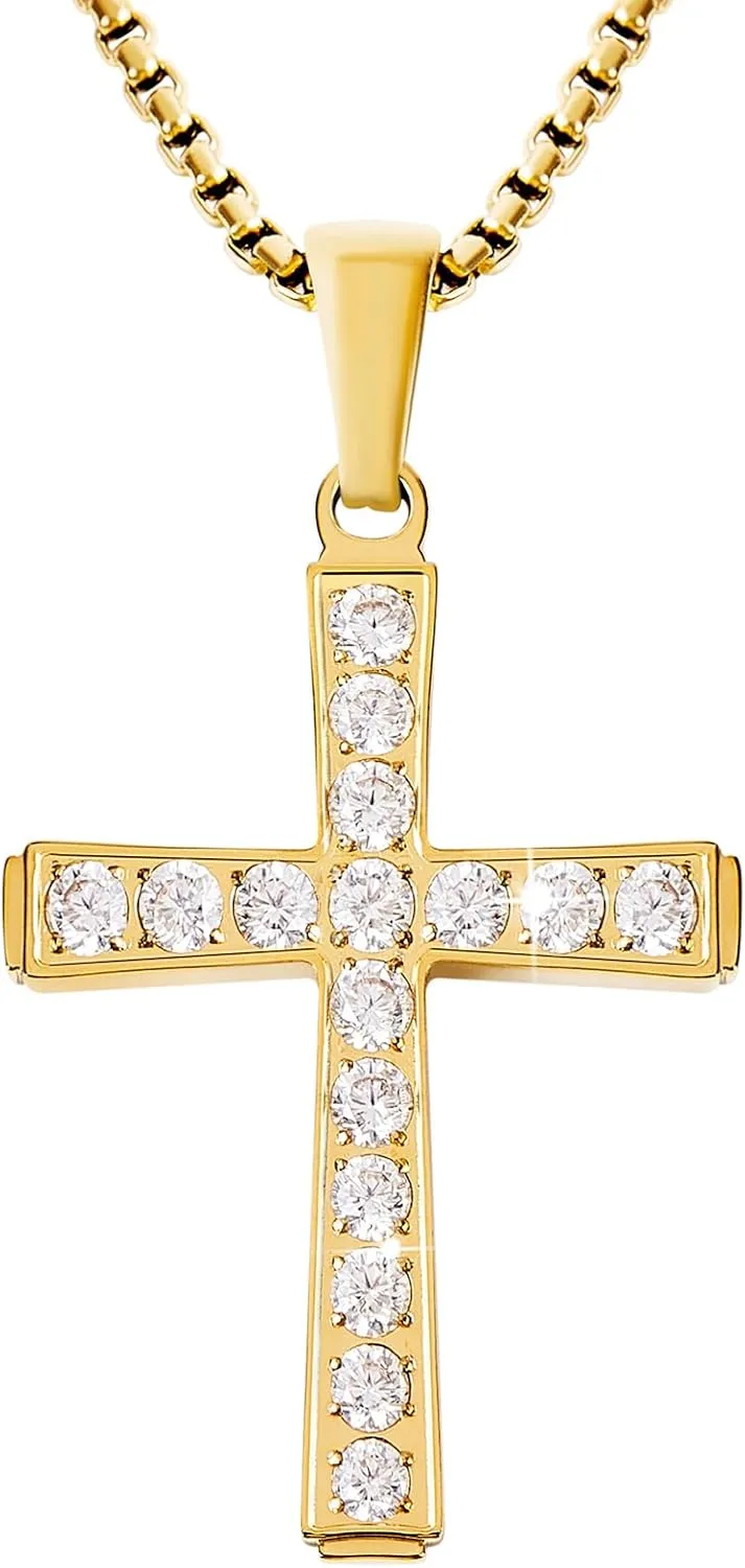 Cross Necklace for Women Trendy 18K Gold/White Gold/Rose Gold Plated Cross Pendant Necklaces for Women Diamond Necklaces for Women Perfect Christian Gift for Her Religious Gold Jewelry