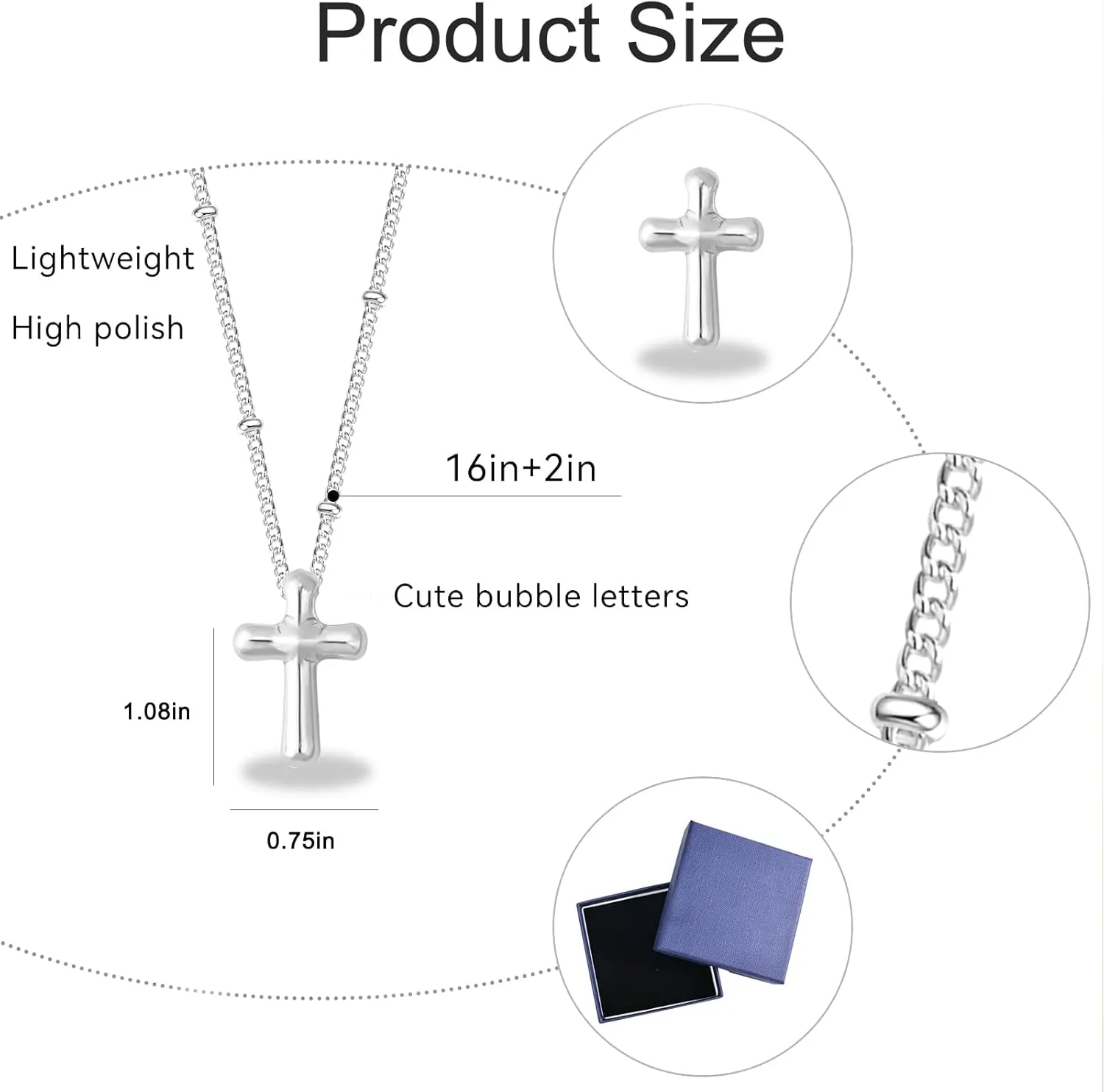 Cross Necklace for Women, Zinc-Alloy Plated Bubble Cross Pendant Necklaces
