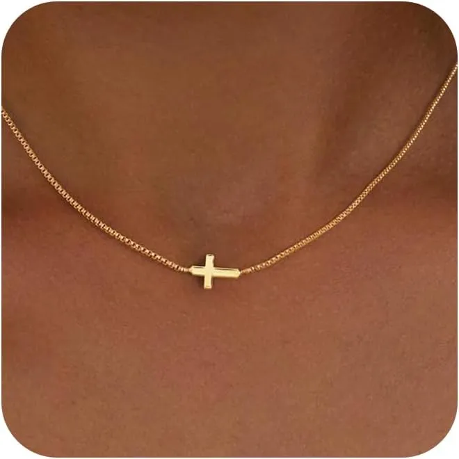 Cross Necklace for Women,14k Dainty Gold Plated Cross Necklaces Simple Cross Pendant Necklaces for Women Trendy Small Gold Cross Charm Necklace Cute Choker Necklace for Women Gold Jewelry Gifts