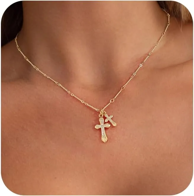 Cross Necklace for WomenDainty Gold Necklace 14k Gold Plated Small Cross Pendant Necklace Simple Gold Cross Necklaces for Women Cute Gold Cross Choker Necklaces Trendy Gold Jewelry Gifts