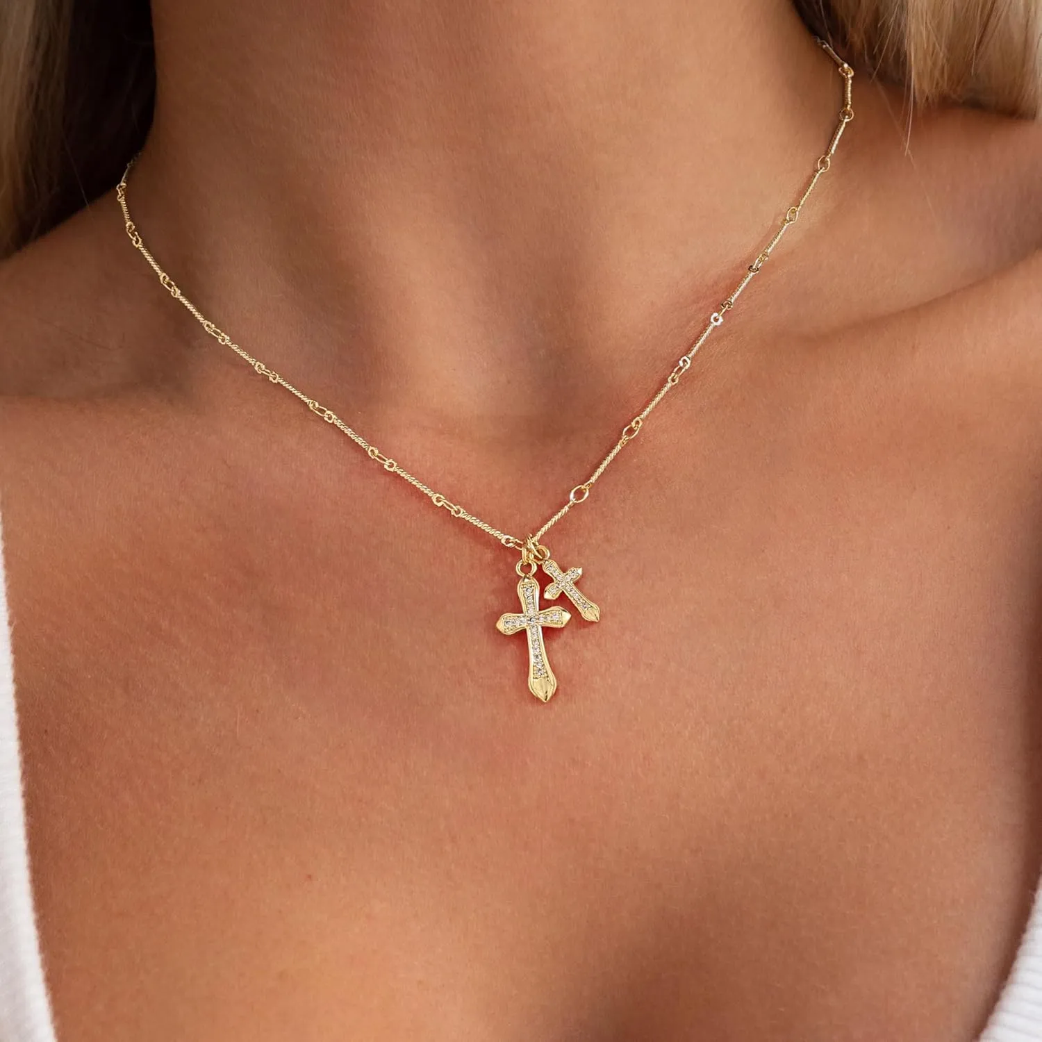 Cross Necklace for WomenDainty Gold Necklace 14k Gold Plated Small Cross Pendant Necklace Simple Gold Cross Necklaces for Women Cute Gold Cross Choker Necklaces Trendy Gold Jewelry Gifts