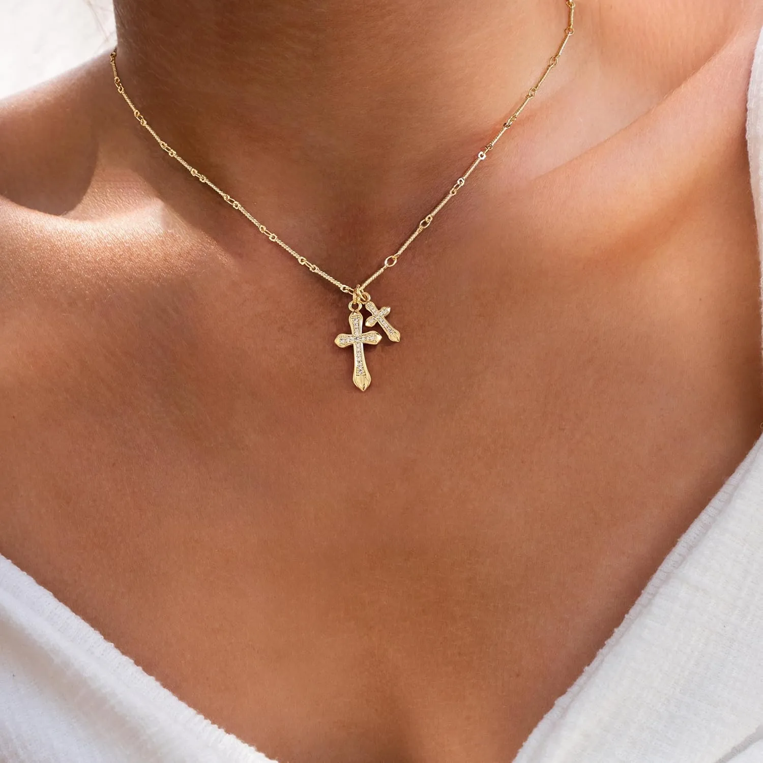 Cross Necklace for WomenDainty Gold Necklace 14k Gold Plated Small Cross Pendant Necklace Simple Gold Cross Necklaces for Women Cute Gold Cross Choker Necklaces Trendy Gold Jewelry Gifts