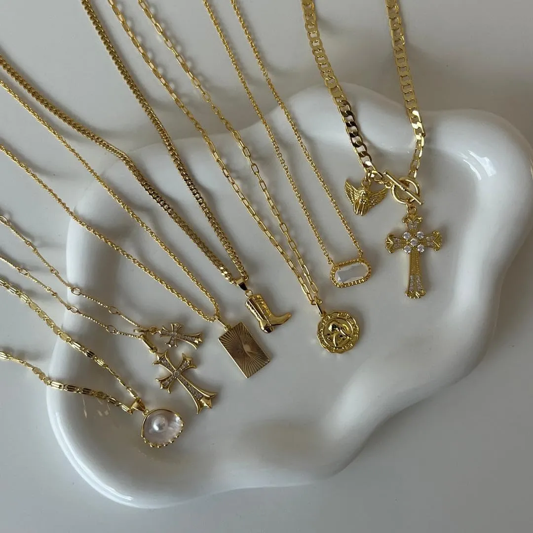 Cross Necklace for WomenDainty Gold Necklace 14k Gold Plated Small Cross Pendant Necklace Simple Gold Cross Necklaces for Women Cute Gold Cross Choker Necklaces Trendy Gold Jewelry Gifts