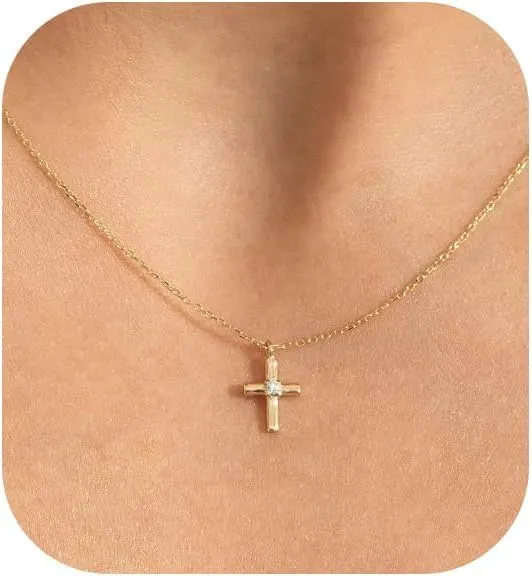 Cross Necklace for Women,Double Cross Necklace 14K Gold Plated Cross Pendant Necklace Dainty Gold Cross Necklaces for Women Trendy Small Cross Charm Necklace Simple Cute Choker Necklaces Gold Jewery