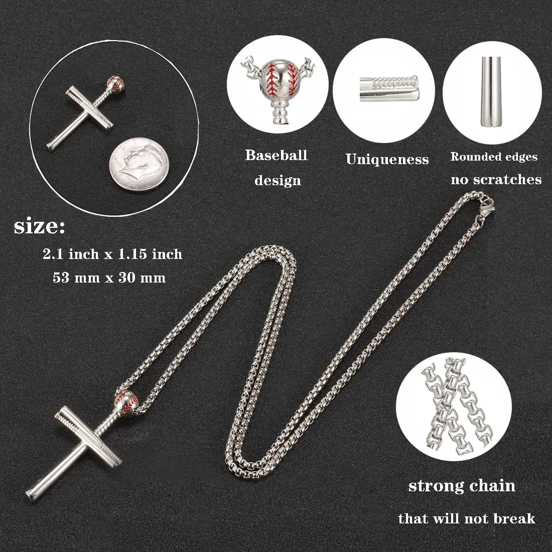Cross Necklace Men Sports Stainless Steel Baseball Cross Necklaces Boys Gift