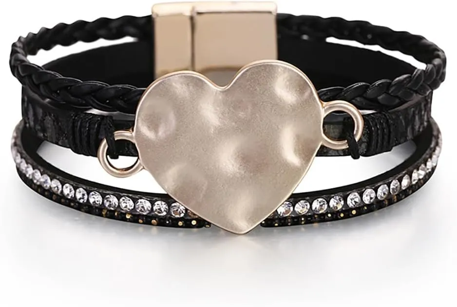 CSIYANJRY99 Leather Wrap Bracelet for Women Trendy Stackable Leather Cuff Bracelet Multilayer Boho Heart Snakeskin Print Leather Bangle Bracelets