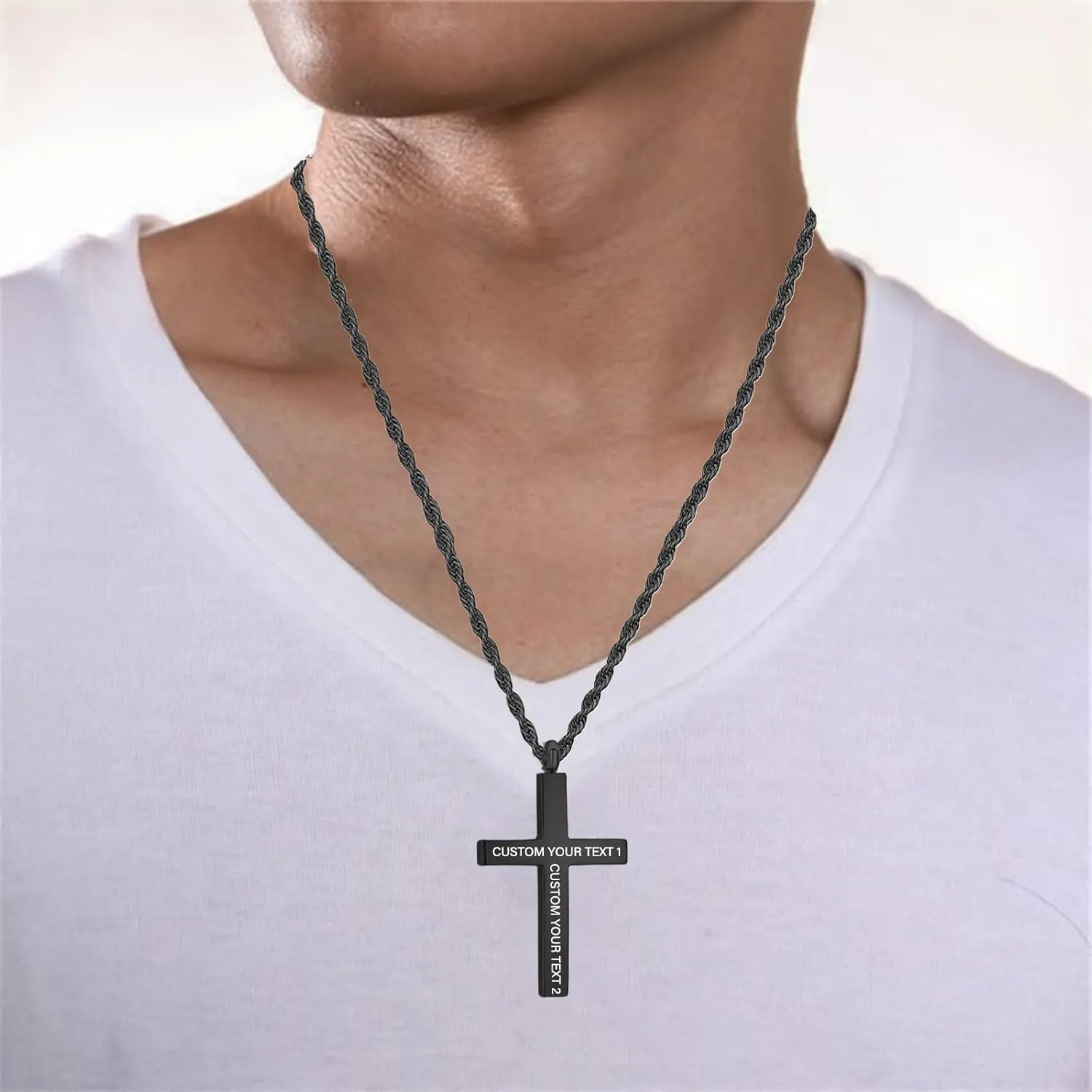 Custom Cross Necklace for Men 925 Sterling Silver or 9K 10K 14K 18K 24K Gold Cross Pendant Necklace Men's Personalized Name Cross Necklaces Birthday Valentines Customized Jewelry for Men