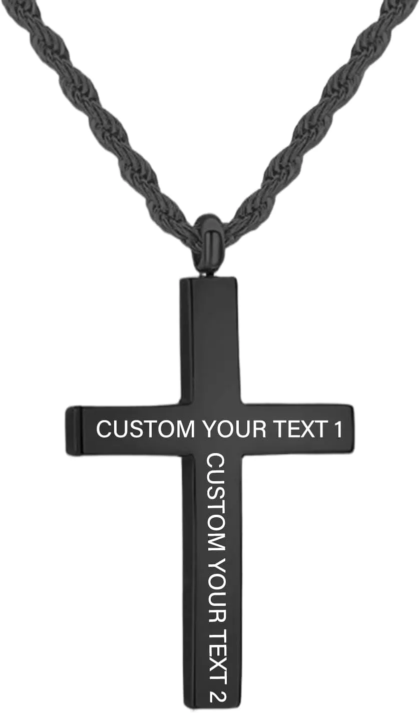 Custom Cross Necklace for Men 925 Sterling Silver or 9K 10K 14K 18K 24K Gold Cross Pendant Necklace Men's Personalized Name Cross Necklaces Birthday Valentines Customized Jewelry for Men