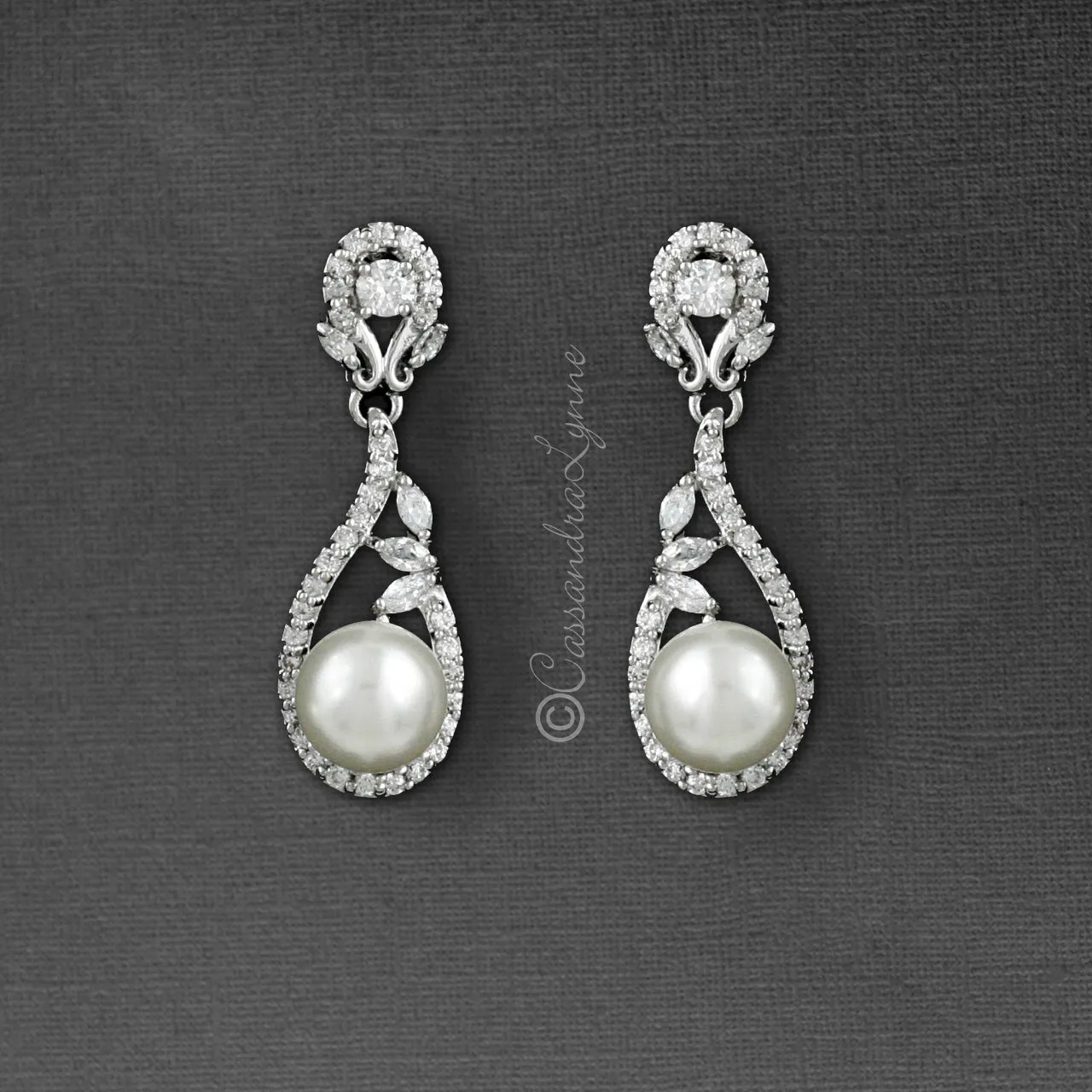 CZ Drop Earrings with Pearls for the Bride