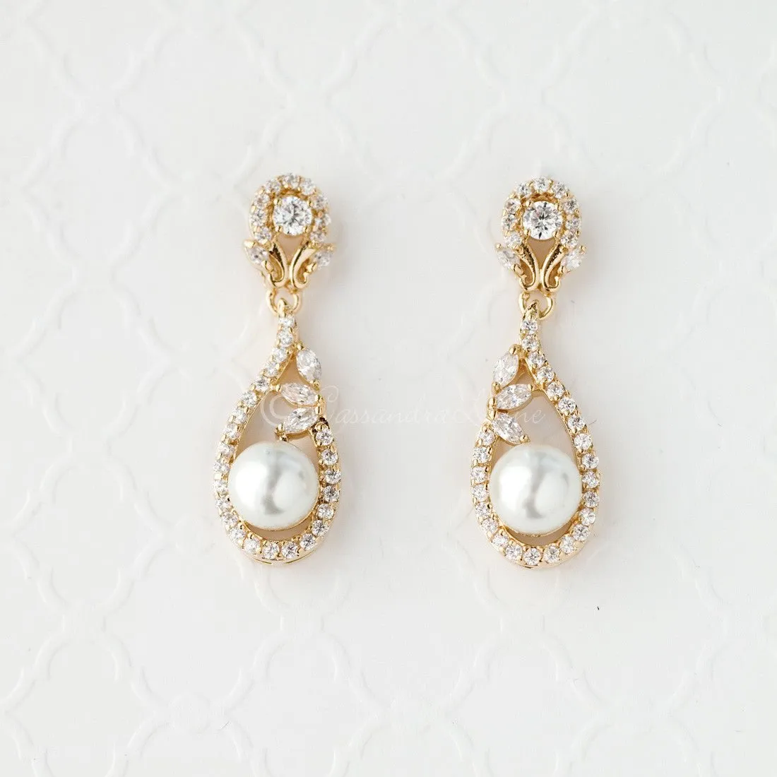 CZ Drop Earrings with Pearls for the Bride