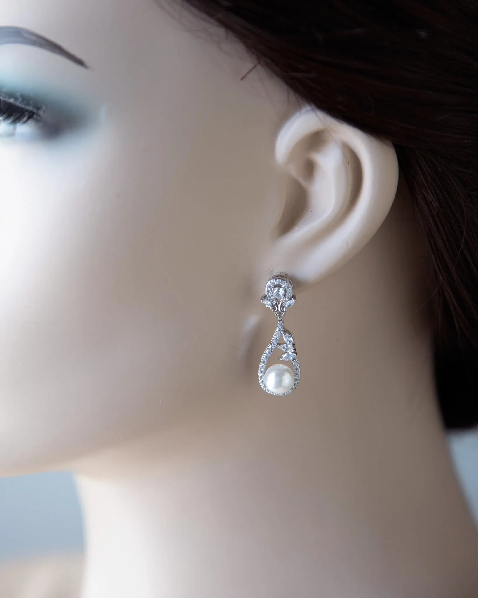 CZ Drop Earrings with Pearls for the Bride