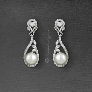 CZ Drop Earrings with Pearls for the Bride