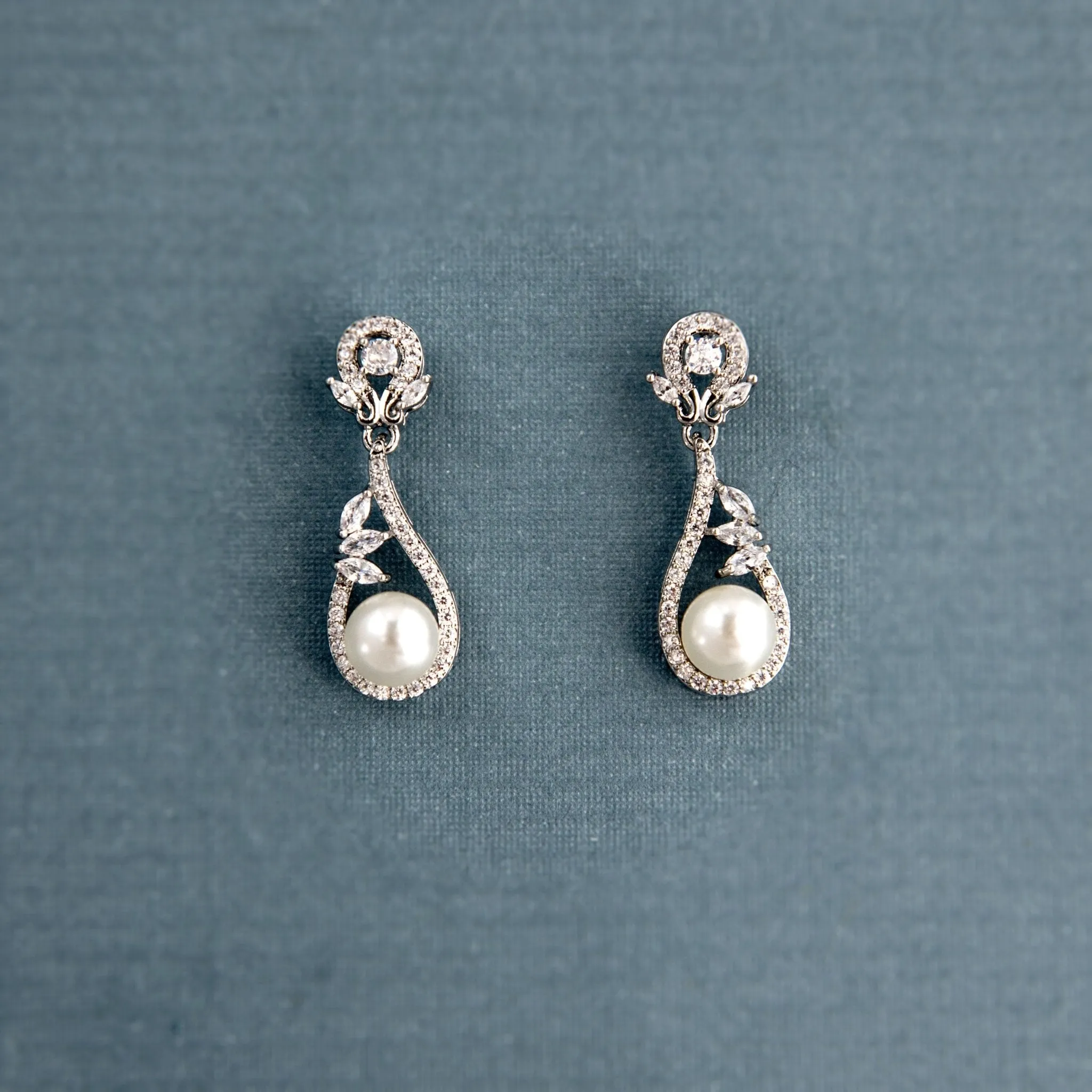 CZ Drop Earrings with Pearls for the Bride