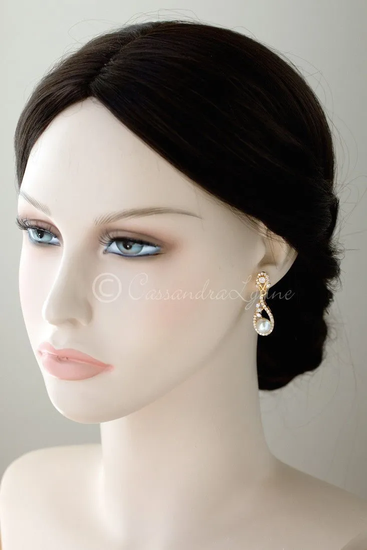 CZ Drop Earrings with Pearls for the Bride