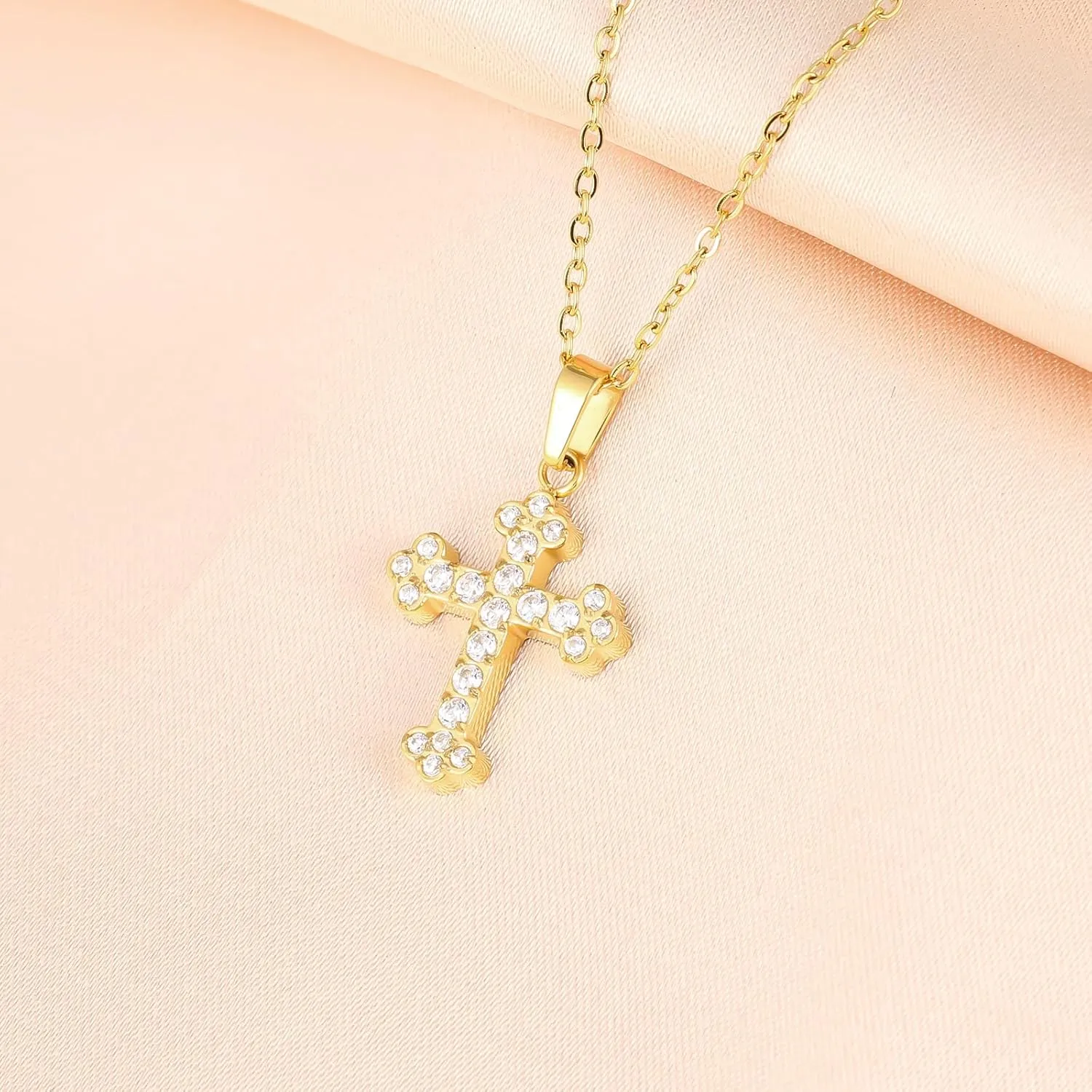 Dainty Gold Cross Necklaces for Women, Faith Cross Pendant for Women, Ladies Crystal Cubic Zirconia Cross Necklaces, Stainless Steel Cross Necklace for Women Gift