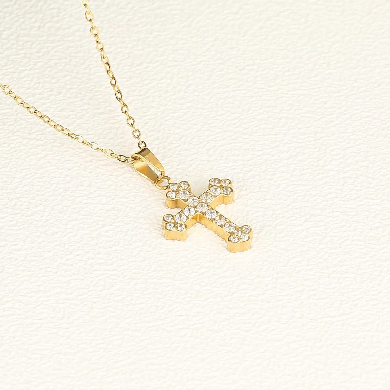 Dainty Gold Cross Necklaces for Women, Faith Cross Pendant for Women, Ladies Crystal Cubic Zirconia Cross Necklaces, Stainless Steel Cross Necklace for Women Gift