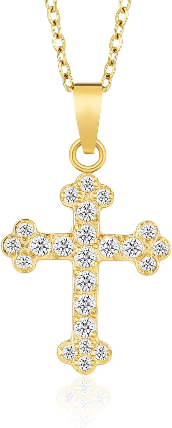 Dainty Gold Cross Necklaces for Women, Faith Cross Pendant for Women, Ladies Crystal Cubic Zirconia Cross Necklaces, Stainless Steel Cross Necklace for Women Gift